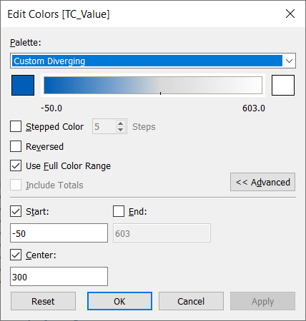 Settings on tableau colour range