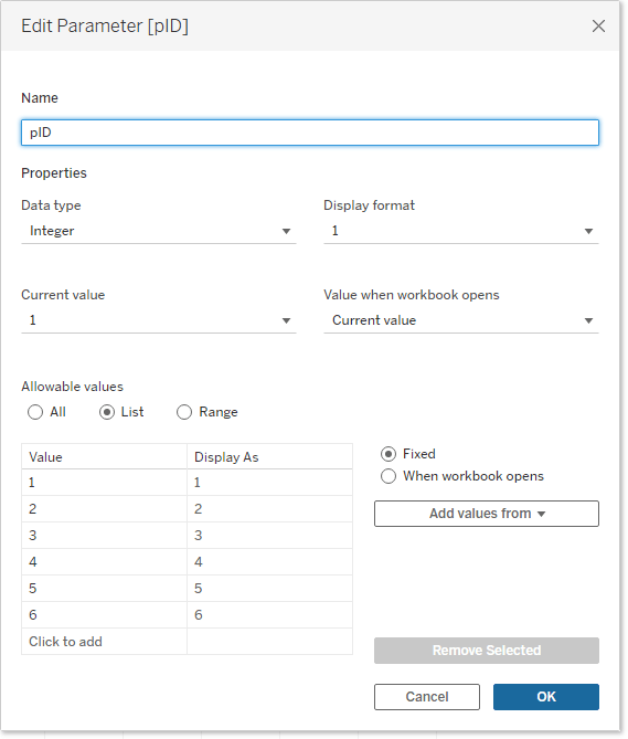 Parameter set up for pID